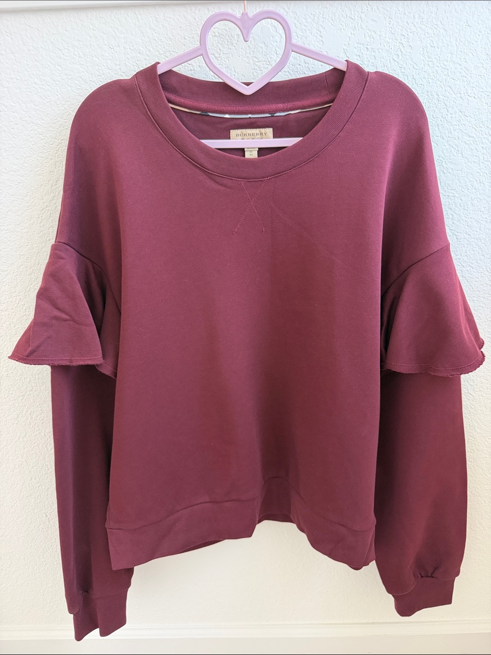 Burberry Ruffle Sleeve Sweatshirt - Burgundy